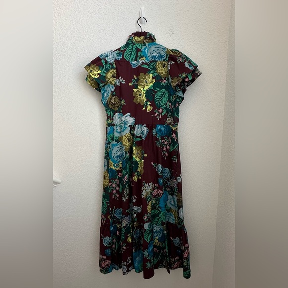 Tuckernuck Women Cotton Oxblood Blue Floral Alice Ruffled Collared Dress Size S - Picture 3 of 14